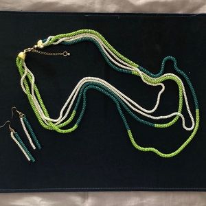 Long Green Necklace&Earring set